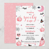 Invitation Fantôme rose d'un anniversaire éffrayant (Devant / Derrière)