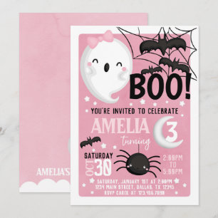 Invitation Fantôme rose Halloween Anniversaire Fête Invitatio