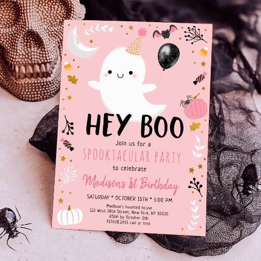 Invitation Fantôme Rose Joyeux Anniversaire BOO