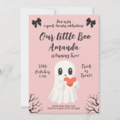 Invitation Fantôme rose mignon Anniversaire Éffrayant Boo Hal (Devant)