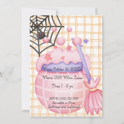 Invitation Fantôme rose mignon bol halloween âge 4 anniversai (Dos)