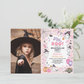 Invitation Fantôme rose Spooktaculaire Halloween Fille Annive (Debout devant)