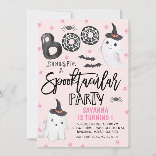 Invitation Fantôme rose Spooktacular Parti Halloween Annivers (Devant)