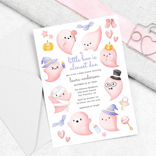 Invitation Fantôme Rose Un Petit Boo Est Presque Dû Baby show