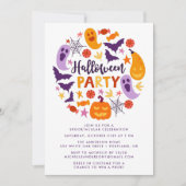 Invitation Fantômes colorés et fête d'Halloween Citrouille (Devant)