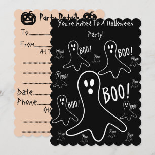 Invitation fantômes drôles criant boo fête d'Halloween noire