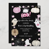 Invitation Fantômes mignons, Citrouilles roses et étoiles Fil (Devant / Derrière)