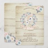 Invitation Faons Bois Texture Fleurs Baby Shower (Devant / Derrière)