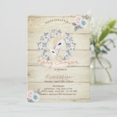 Invitation Faons Bois Texture Fleurs Baby Shower (Debout devant)