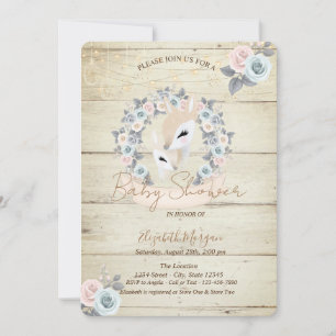 Invitation Faons Bois Texture Fleurs Baby Shower