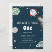 Invitation Far Out Rocket et Planètes Garçon Premier annivers (Devant)