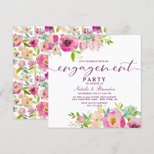 Invitation Fard à joues chic fleuri mariage carré