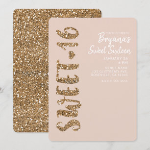 Invitation Fard à joues Rose Doré Pailleté Sweet 16 Seize Ans