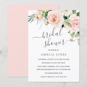 Invitation Fard à joues Rose pêche aquarelle floral Baby Show