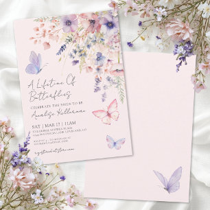 Invitation Fard de papillon rose floral douche de mariée