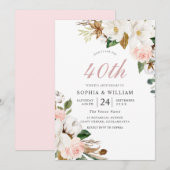 Invitation Fard & Fleurs Blanches 40e Anniversaire de Mariage (Devant / Derrière)