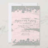 Invitation Fard Rose Argent & Gris Paillettes Points Glam Fêt (Devant)