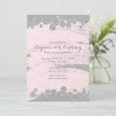 Invitation Fard Rose Argent & Gris Paillettes Points Glam Fêt (Debout devant)