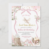 Invitation fard rose coquette printemps oiseau anniversaire  (Devant)