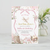 Invitation fard rose coquette printemps oiseau anniversaire  (Debout devant)