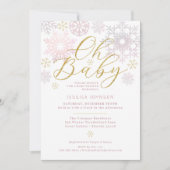 Invitation Fard Rose Flocon de Neige Bébé Hiver Oh Bébé (Devant)