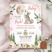 Fard rose floral forêt lunaire loup Baby Shower