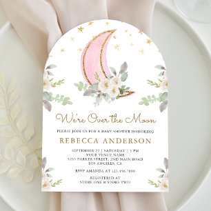 Invitation Fard Rose Ivoire Floral Lune Arche Baby Shower