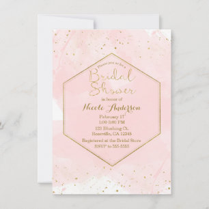 Invitation Fard Rose & Or éclaboussé Mariage Moderne Shower