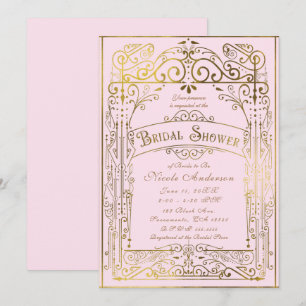 Invitation Fard Rose & Or Mariage Vintage Victorien Shower de