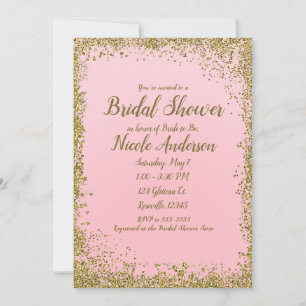 Invitation Fard Rose Pailleté Or Glamour Mariage Moderne