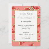 Invitation Fard Rose Rouge Vert Pastèque Anniversaire (Devant)