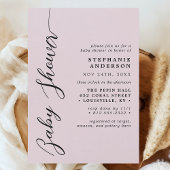 Invitation Fard Rose Simple Moderne Écriture Baby Shower