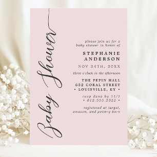 Invitation Fard Rose Simple Moderne Écriture Baby Shower