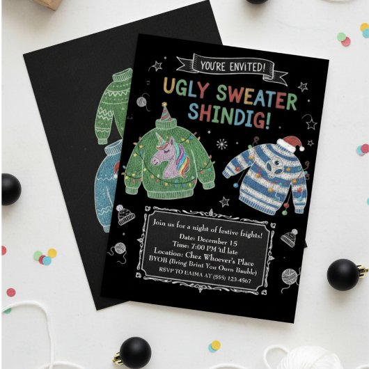 Invitation Farfelue pour Soirée de Pull Moche et T