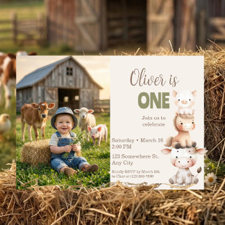 Invitation Farm Animals 1st Birthday Barnyard Baby Boy Photo