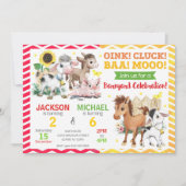Invitation Farm Animals Barnyard Joint Birthday Party (Devant)
