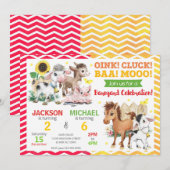Invitation Farm Animals Barnyard Joint Birthday Party (Devant / Derrière)