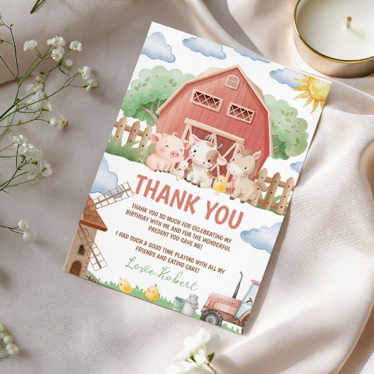 Invitation Farm Animals Birthday Thank You Card