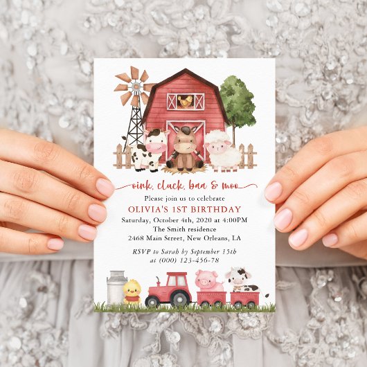 Invitation Farm Animals, Cute Animals, Barn, First Birthday