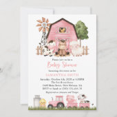 Invitation Farm Animals, Cute Animals, Pink Barn, Baby Shower (Devant)
