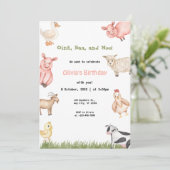 Invitation Farm Animals Girl En vichy Barnyard Fête d'anniver (Debout devant)