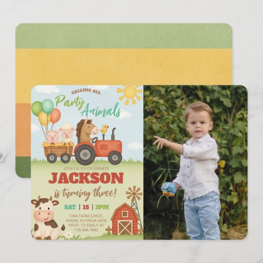 Invitation Farm Animals Ranch Kids Birthday Photo (Devant / Derrière)
