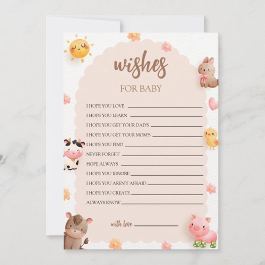 Invitation Farm Animals Wives for Baby Game Card (Devant)