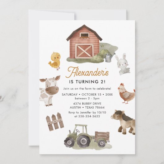 Invitation Farm Animaux 2e fête d'anniversaire (Devant)