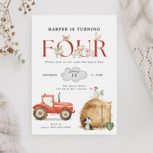 Invitation Farm Barnyard Fun Quatrième anniversaire