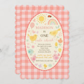 Invitation Farm Barnyard Poulet 1er anniversaire fête (Devant / Derrière)