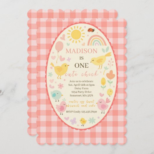 Invitation Farm Barnyard Poulet 1er anniversaire fête (Devant / Derrière)