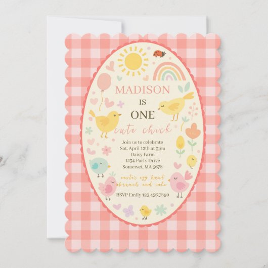 Invitation Farm Barnyard Poulet 1er anniversaire fête (Devant)
