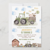 Invitation Farm Green Tractor 2e fête d'anniversaire (Devant)