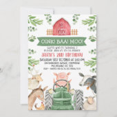 Invitation Farm Green Tractor Oink Baa Moo 2nd Birthday (Devant)